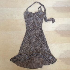 Le Chateau Striped Brown Y2K High Low Dress